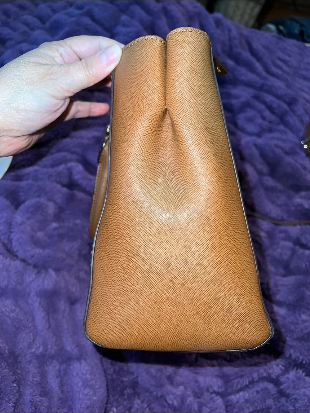 Michael Kors Saffiano Zip Pouch in Tan Brown with Gold Logo